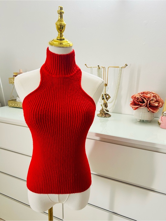 Zara Tops - Zara Red Ribbed Halter Turtleneck Top